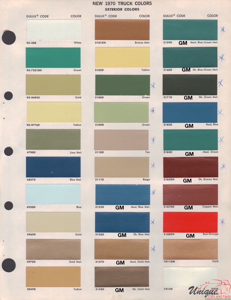1970 GM Truck And Commercial Paint Charts DuPont 1